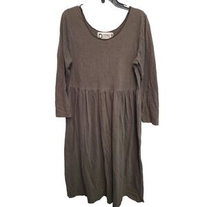 O Wear 100% Cert Organic Cotton Sz Large Long Sleeve Womens  Maxi Dress Vtg USA
